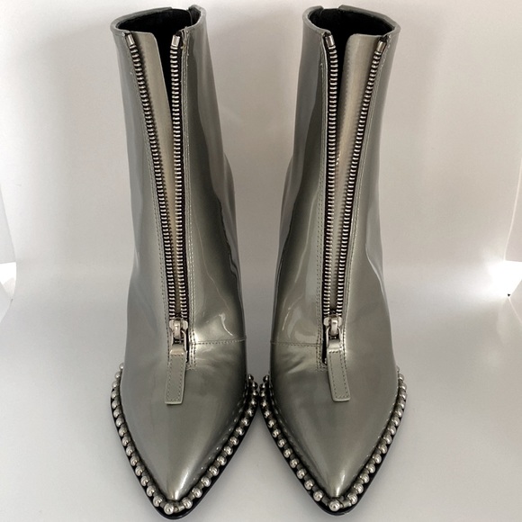 ALEXANDER WANG Eri Studded Metallic patent-leather ankle Boots New - Picture 10 of 13